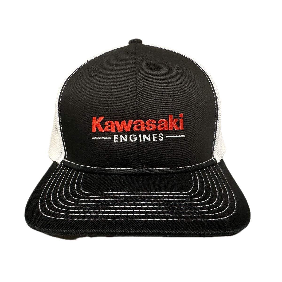 Kawasaki Engines Mesh Trucker Hat Snap Back Fit Adjustable White & Black
