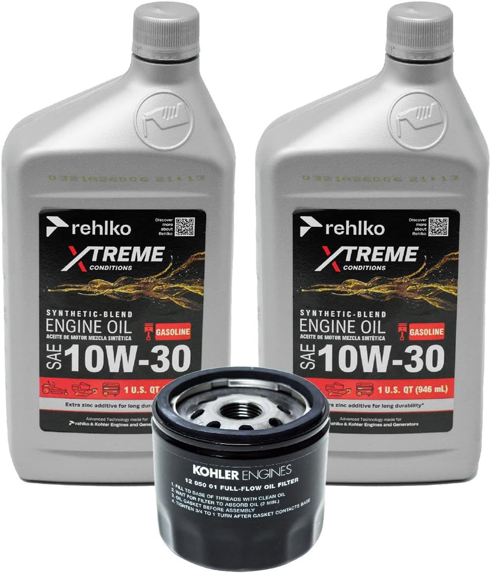 Maintenance Kit 2 Qts Synthetic Blend 10W30 Kohler/Rehlko Engine Oil & Kohler 12 050 01-S1 Oil Filter
