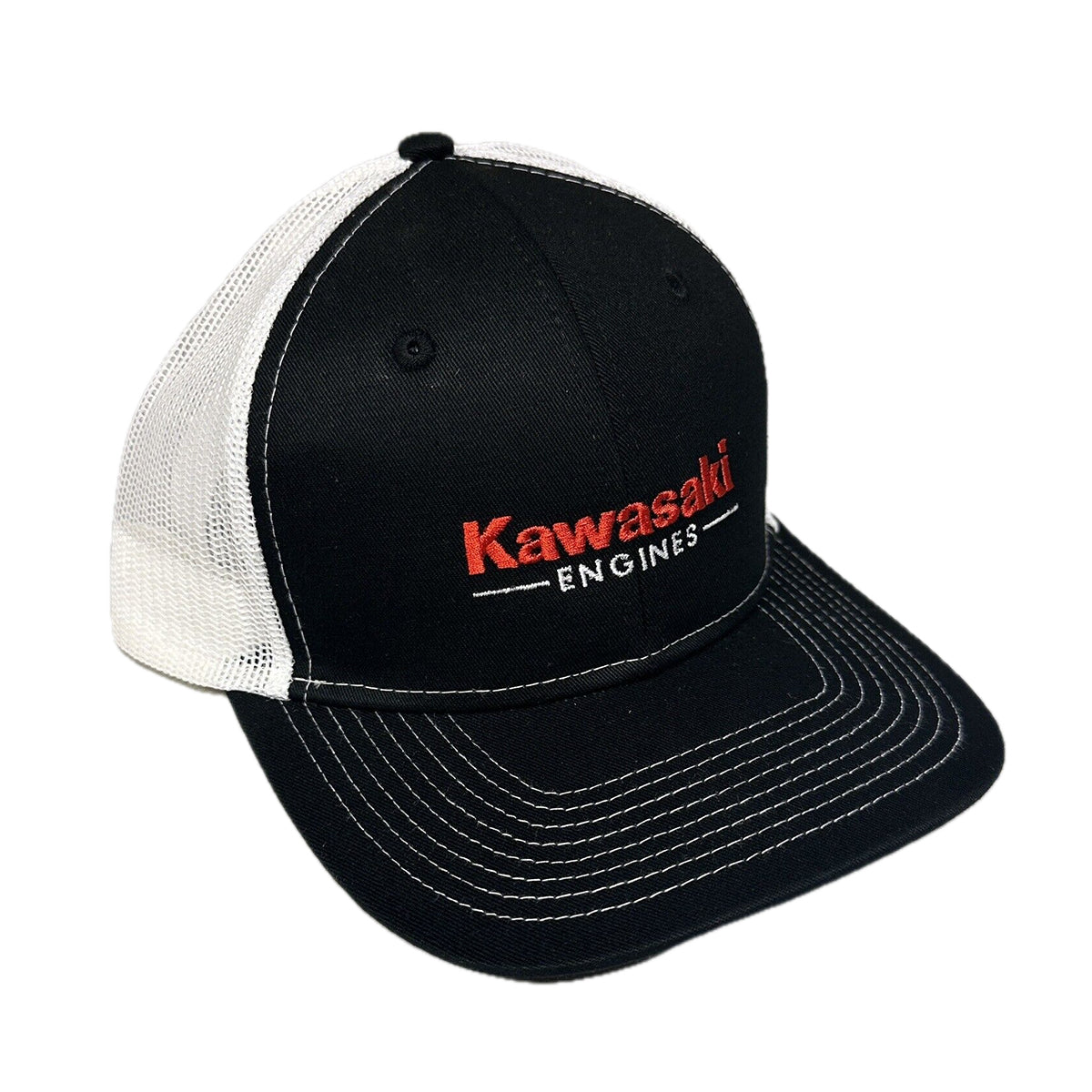 Kawasaki Engines Mesh Trucker Hat Snap Back Fit Adjustable White & Black