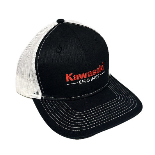 Kawasaki Engines Mesh Trucker Hat Snap Back Fit Adjustable White & Black
